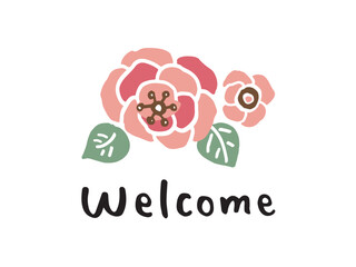 かわいい花とwelcomeの文字／手書き文字イラスト素材