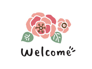 かわいい花とwelcomeの文字／手書き文字イラスト素材