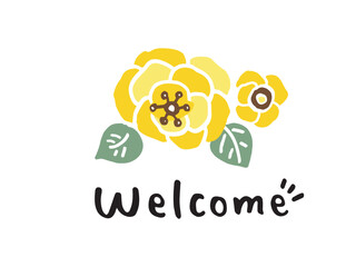 かわいい花とwelcomeの文字／手書き文字イラスト素材
