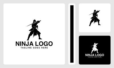 vector design logo silhouette of a ninja with sword and kunai