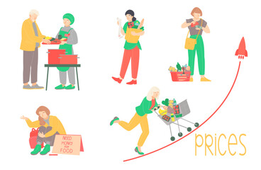 Fototapeta premium Food crisis, inflation, hunger, global humanitarian catastrophe. Vector illustration