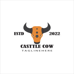 Bulls logo icon casstle cow farmer with tagline vector design illustration template web