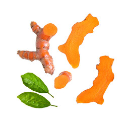 Turmeric with leaf isolated on transparent png