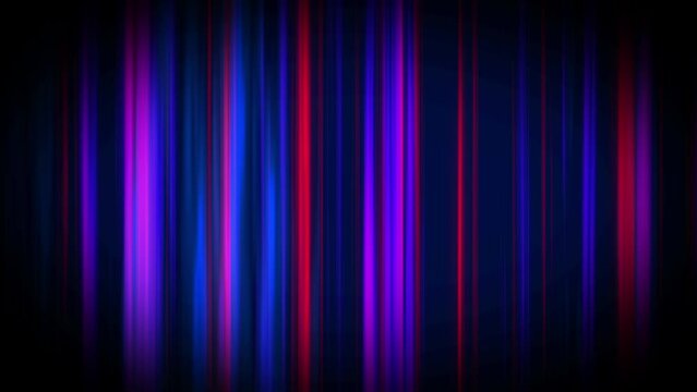 Abstract background with blue, red and purple vertical glowing lines. The animation flickers with lines on a black background. Background for your business concept design