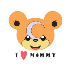 Cute teddy bear with taline love mommy heart with the inscription love isolated. Valentine's Day card. Vector cartoon illustration