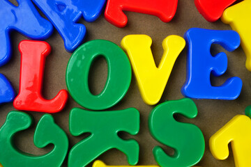 Fototapeta premium Alphabet on color background. School and education concept. Empty space for text and design