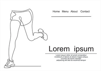 Continuous line drawing. Sport running woman on white background. Vector illustration. Can used for logo, emblem, slide show and banner. Illustration with quote template.