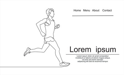 Continuous line drawing of runner minimalist design sport theme.Can used for logo, emblem, slide show and banner. Illustration with quote template.