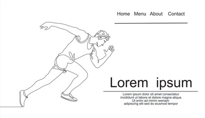 Continuous line drawing of runner minimalist design sport theme.Can used for logo, emblem, slide show and banner. Illustration with quote template.