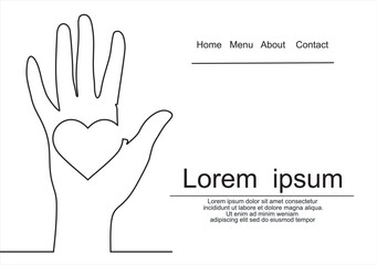 Continuous one line drawing of volunteering hands. Illustration with quote template. Can used for logo, emblem, slide show and banner. Can used for logo, emblem, slide show and banner. Illustration 