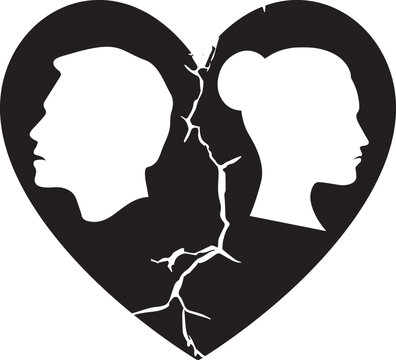 recommend clip art: Two sad faces of male-female in broken heart, crack in relationship, mentally disturb the couple