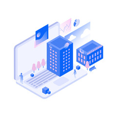 Isometric Metaverse City Illustration. Vector illustration