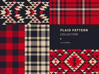 Plaid pattern collection with Buffalo plaid and native american style motifs - 522756753