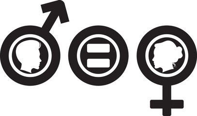 Black and white silhouette sign of  male-female gender equality, boy girl head illustration