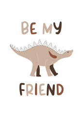 Naklejka premium Children's poster with a cute dinosaur for home decor. Vector illustration of an animal on a birthday card.