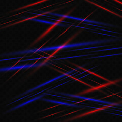 The intersection of red and blue laser lines, bright flashes on a transparent background