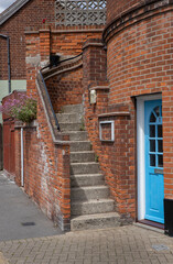 Brickstone architecture. Stairs and door. Coast. Frinton on sea.. Northsea. England. Essex. UK. Great Brittain.