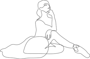 One single line drawing sexy woman ballerina vector illustration. Minimalist pretty ballet dancer show dance motion concept. Wall decor poster fashion print. Modern continuous line draw graphic design