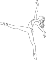 One single line drawing sexy woman ballerina vector illustration. Minimalist pretty ballet dancer show dance motion concept. Wall decor poster fashion print. Modern continuous line draw graphic design
