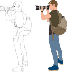 Fototapeta na wymiar Photographer, flat vector illustration of people, man silhouette. Fictional character