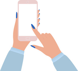 Hand holding phone Online communication or business Empty screen Vector illustration Isolated on transparent background