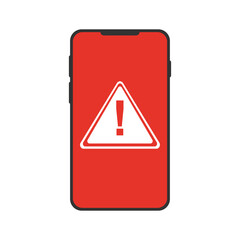 warning about a system error on the phone. Emergency notification about a threat, virus, trojan, phishing or hacker. Vector illustration