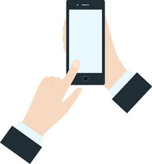 Hand holding phone Online communication or business Empty screen Vector illustration Isolated on transparent background