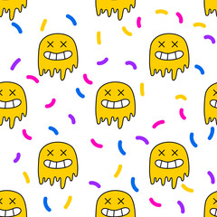 Psychedelic smile seamless pattern. 1970 vibe pattern. Doodle seamless pattern. Psychedelic, trippy, hallucination background