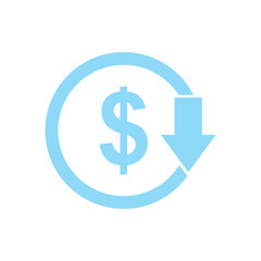 Cost reduction icon. Dollar Down Icon vector.