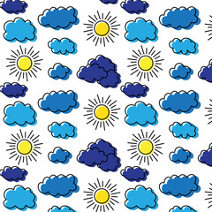 Cute weather characters - clouds, sun. Seamless pattern