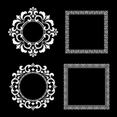 Set of decorative frames Elegant vector element for design in Eastern style, place for text. Floral black and white borders. Lace illustration for invitations and greeting cards.