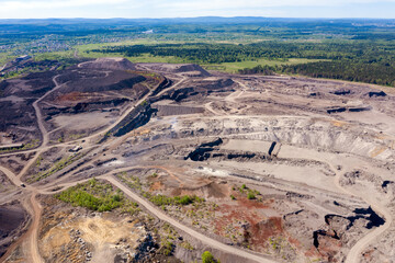 Blast furnace and steel-making slag dumps. View from above.