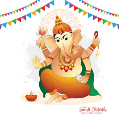 Lord ganpati on ganesh chaturthi celebration holiday card background