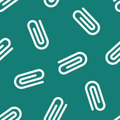 Obraz premium Green seamless pattern with white paper clips.
