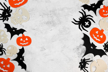 Halloween banner with different attributes on both sides with place for text. 31 october concept