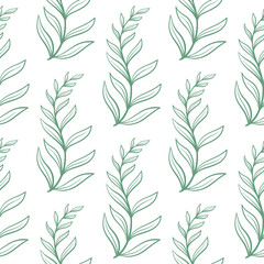 Sprigs of herbs hand engraved seamless pattern. Background sketch of natural deciduous branches. Botanical print. Template for packaging and printing vector illustration