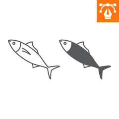 Fish tuna line and solid icon, outline style icon for web site or mobile app, seafood and fishing, tuna vector icon, simple vector illustration, vector graphics with editable strokes.