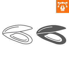 Mussel line and solid icon, outline style icon for web site or mobile app, seashell and oyster, clam vector icon, simple vector illustration, vector graphics with editable strokes.