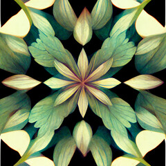 Abstract green leaves kaleidoscope pattern background