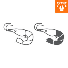 Shrimp line and solid icon , outline style icon for web site or mobile app, food and saefood, prawn vector icon, simple vector illustration, vector graphics with editable strokes.