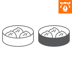 Dim sum line and solid icon , outline style icon for web site or mobile app, asia and food, wonton vector icon, simple vector illustration, vector graphics with editable strokes.