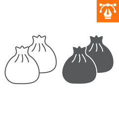 Wonton line and solid icon , outline style icon for web site or mobile app, food and dim sum, dumplings vector icon, simple vector illustration, vector graphics with editable strokes.