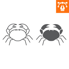 Crab line and solid icon , outline style icon for web site or mobile app, seafood and crustacean , crab vector icon, simple vector illustration, vector graphics with editable strokes. © Yuliia