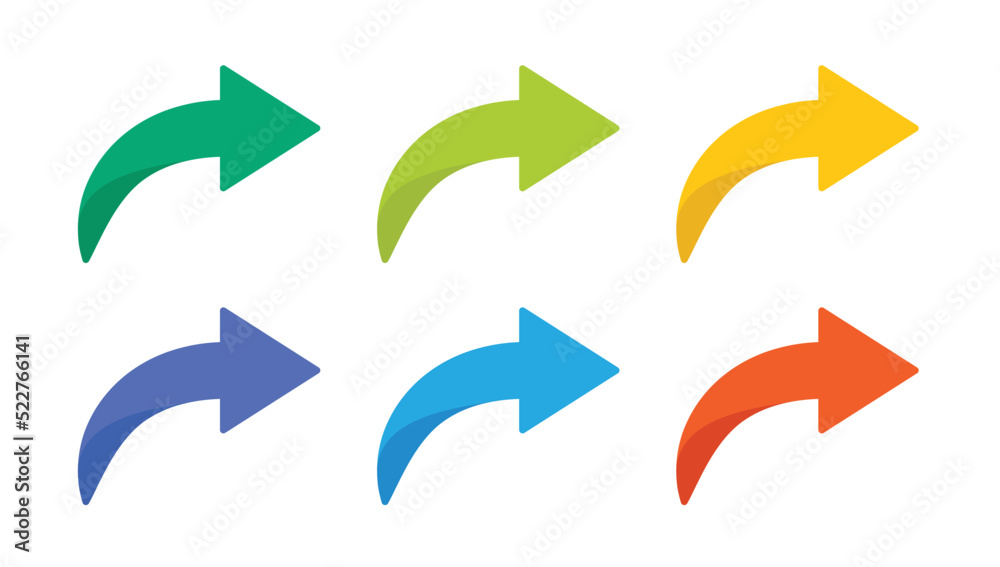 Poster Curved arrow icon vector set. Collection of colorful right direction arrows symbol design.