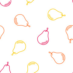 Seamless pattern with colorful hand drawn pears.