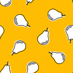Yellow seamless pattern with white hand drawn pears.