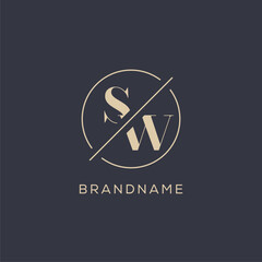Initial letter SW logo with simple circle line, Elegant look monogram logo style - obrazy, fototapety, plakaty