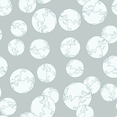 Planet earth engraved seamless pattern. Vintage sphere of world in hand drawn style.