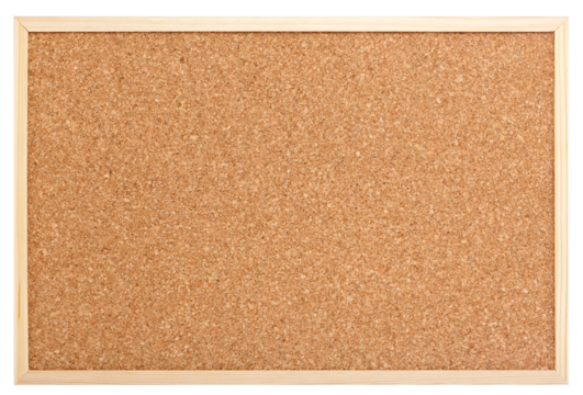 blank cork pinboard with wooden frame isolated with transparent background