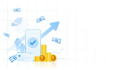 Financial management concept and investment, Flat design of payment with money, cash, banknote, calculator and credit card. Vector Illustration and banner template.